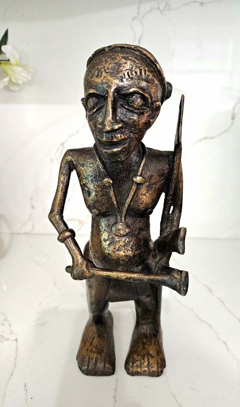 Vintage African Bronze Tribal Warrior Figurine with Spear